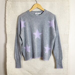 VINEYARD VINES gray and purple star 100% cashmere crewneck sweater S